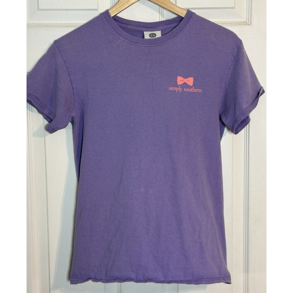 Women’s Simply Southern Purple T Shirt, Floral Elephant, Some Wear, Small